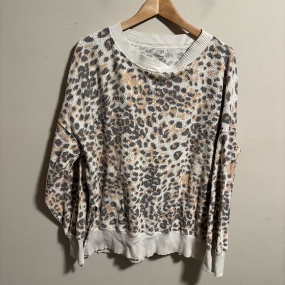 Aerie Oversized Summer Fleece Sweatshirt Leopard- Size Large - Picture 1 of 7